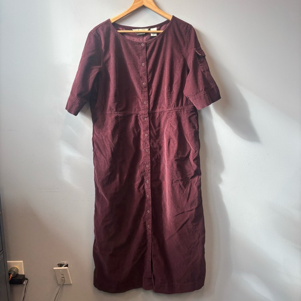 Vintage‎ Eddie Bauer LP Maxi Dress Corduroy Burgundy Snap Front